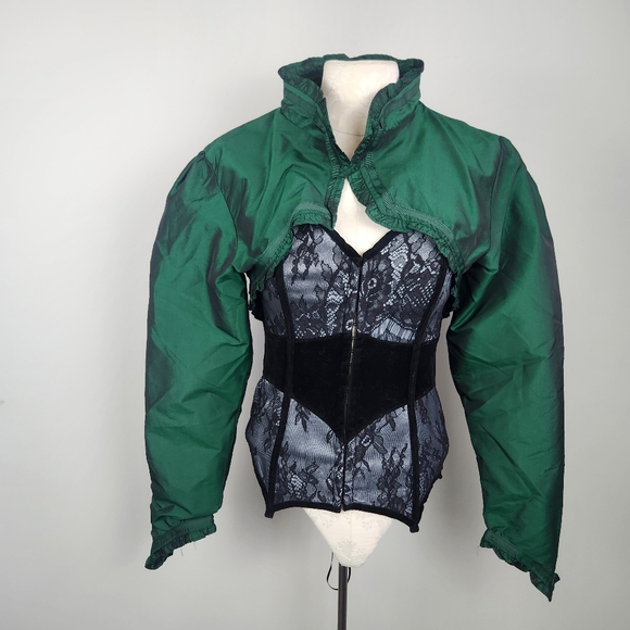 Emerald Green Tafatta Bolero Jacket Size XL Castlecore Renaissance Fairytale - Picture 3 of 14